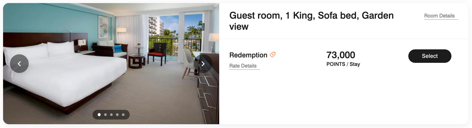 Aruba Marriott Resort & Stellaris Casino award booking for 73,000 points per night